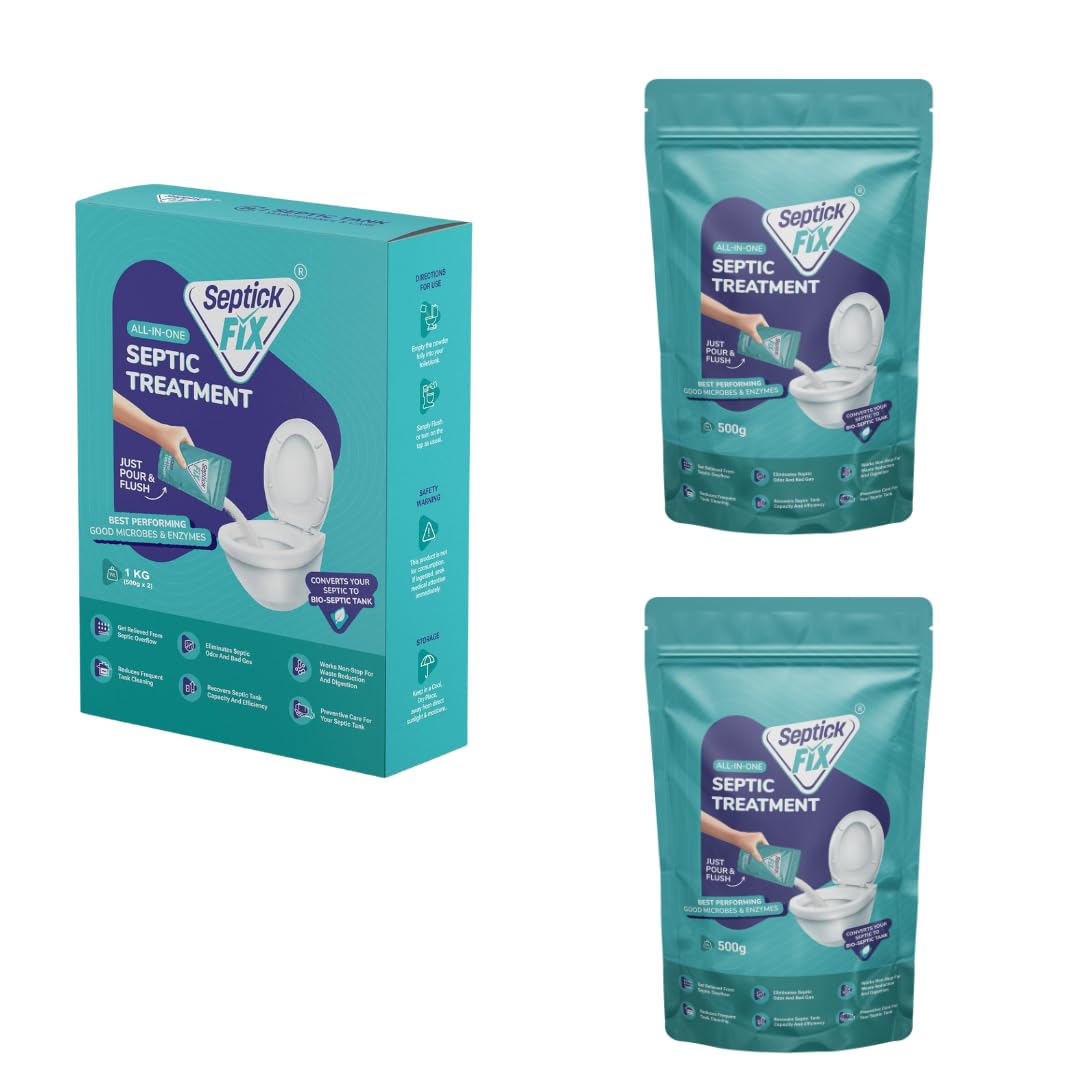 Septic Tank Cleaning Powder | 10X Powerful | (500x2) 1KG | Septic Tank Bacteria Reduces Sludge Build-Up | Breaks Down Human Waste | Odour Removal Formula Septic Tank Treatment Powder