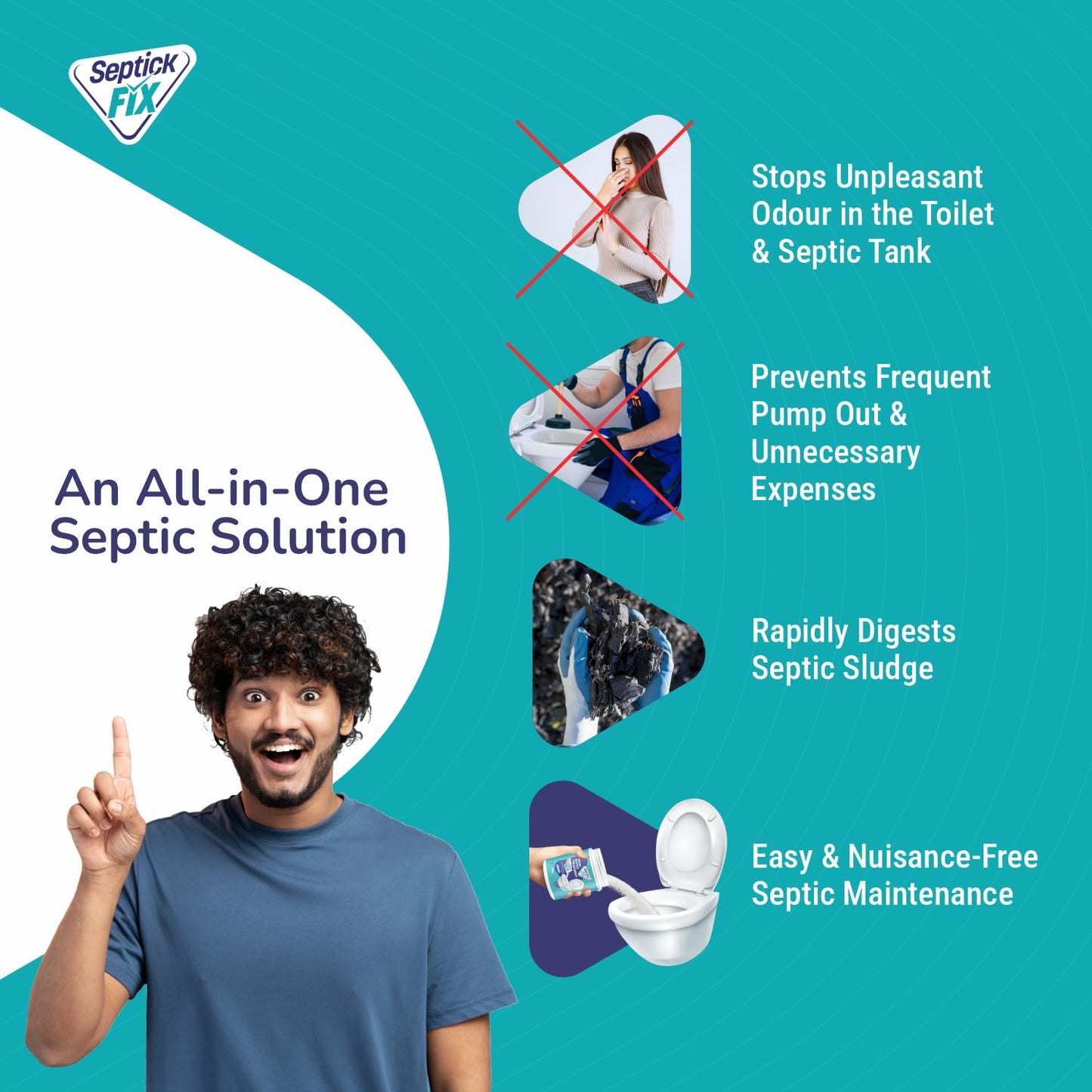 Septic Tank Cleaning Powder | 10X Powerful | (250x3) 750gms | Septic Tank Bacteria Reduces Sludge Build-Up | Breaks Down Human Waste | Odour Removal Formula Septic Tank Treatment Powder