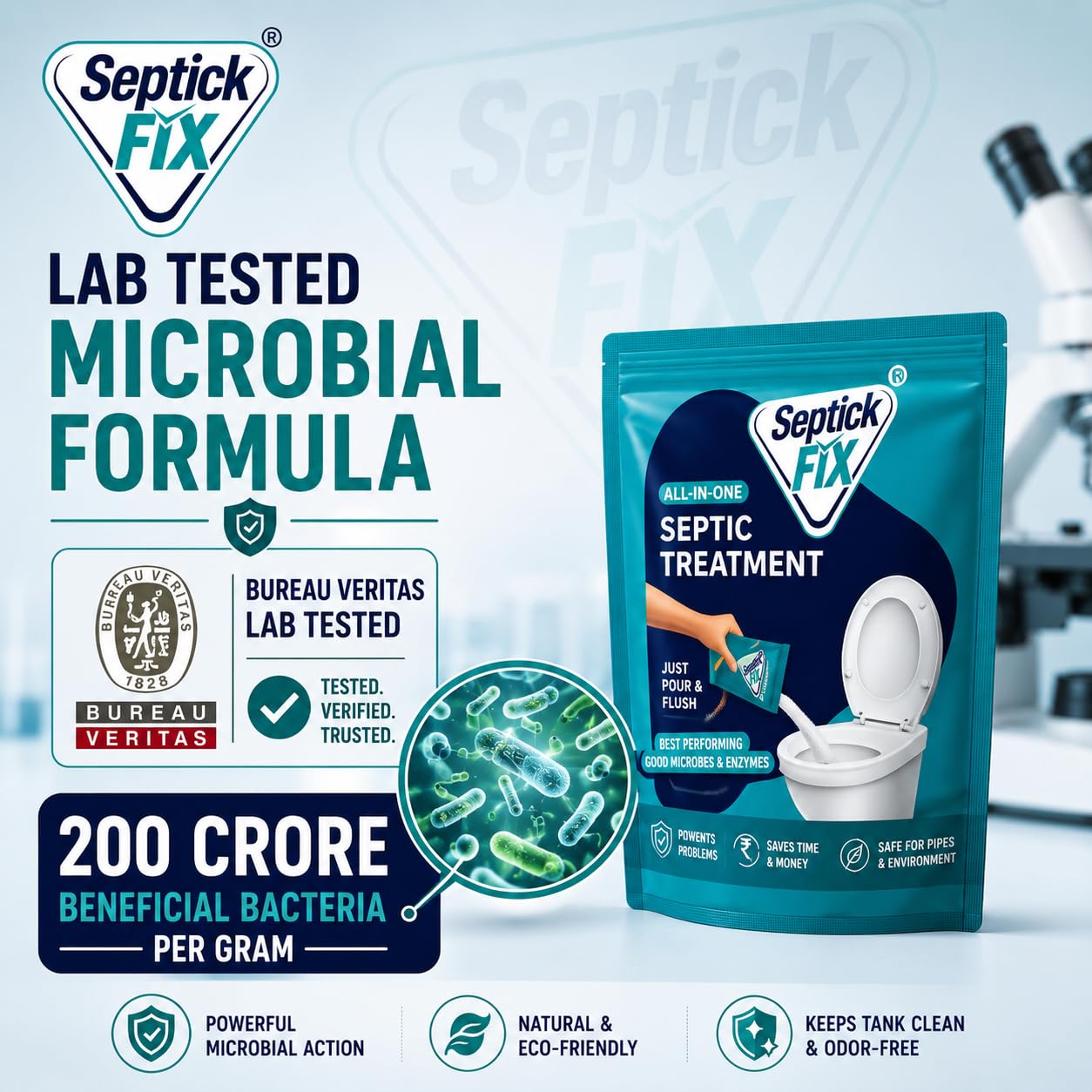 Septic Tank Cleaning Powder | 10X Powerful | (250x3) 750gms | Septic Tank Bacteria Reduces Sludge Build-Up | Breaks Down Human Waste | Odour Removal Formula Septic Tank Treatment Powder